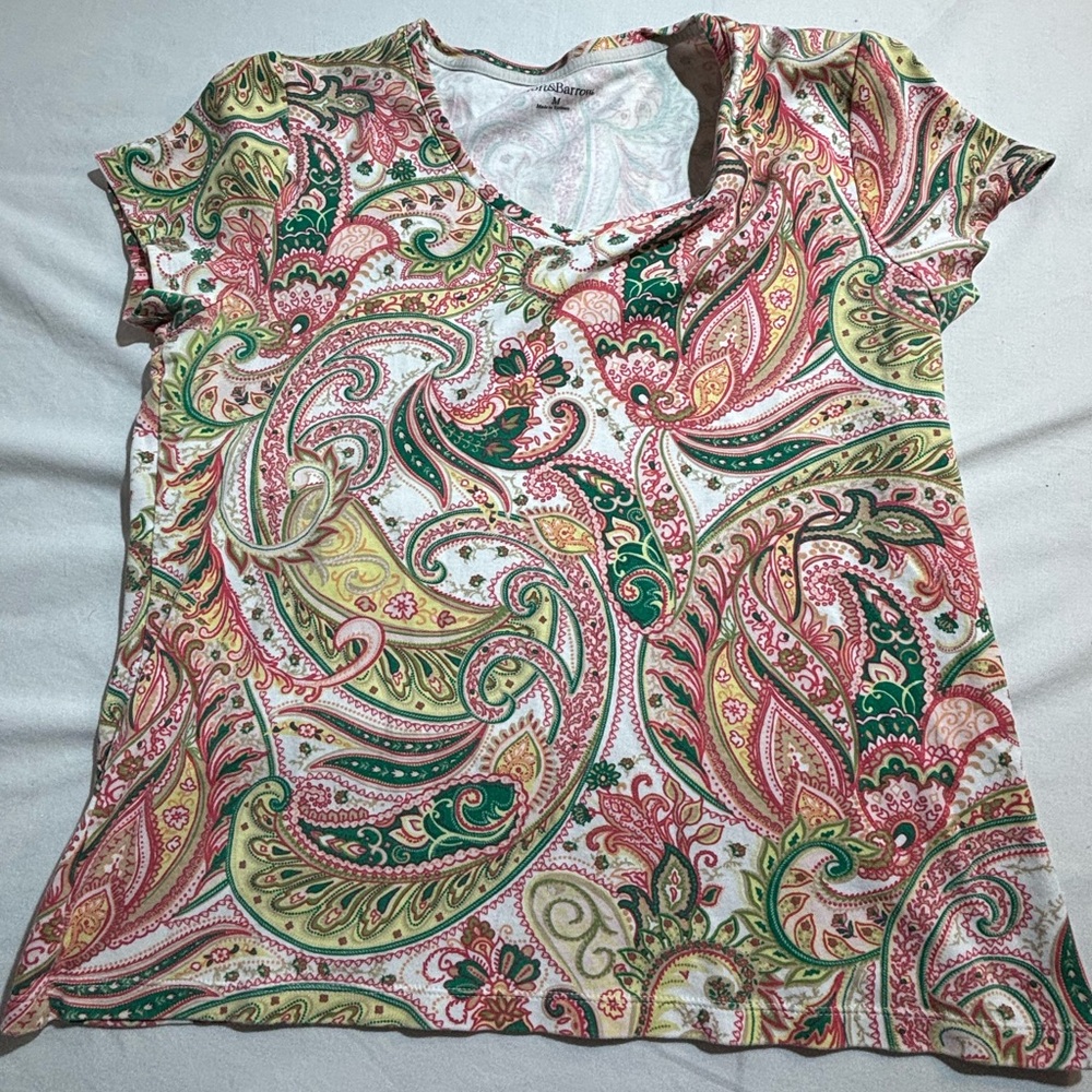 Croft and Borrow Paisley Short Sleeve V-Neck Women’s Top - Multi Sz M